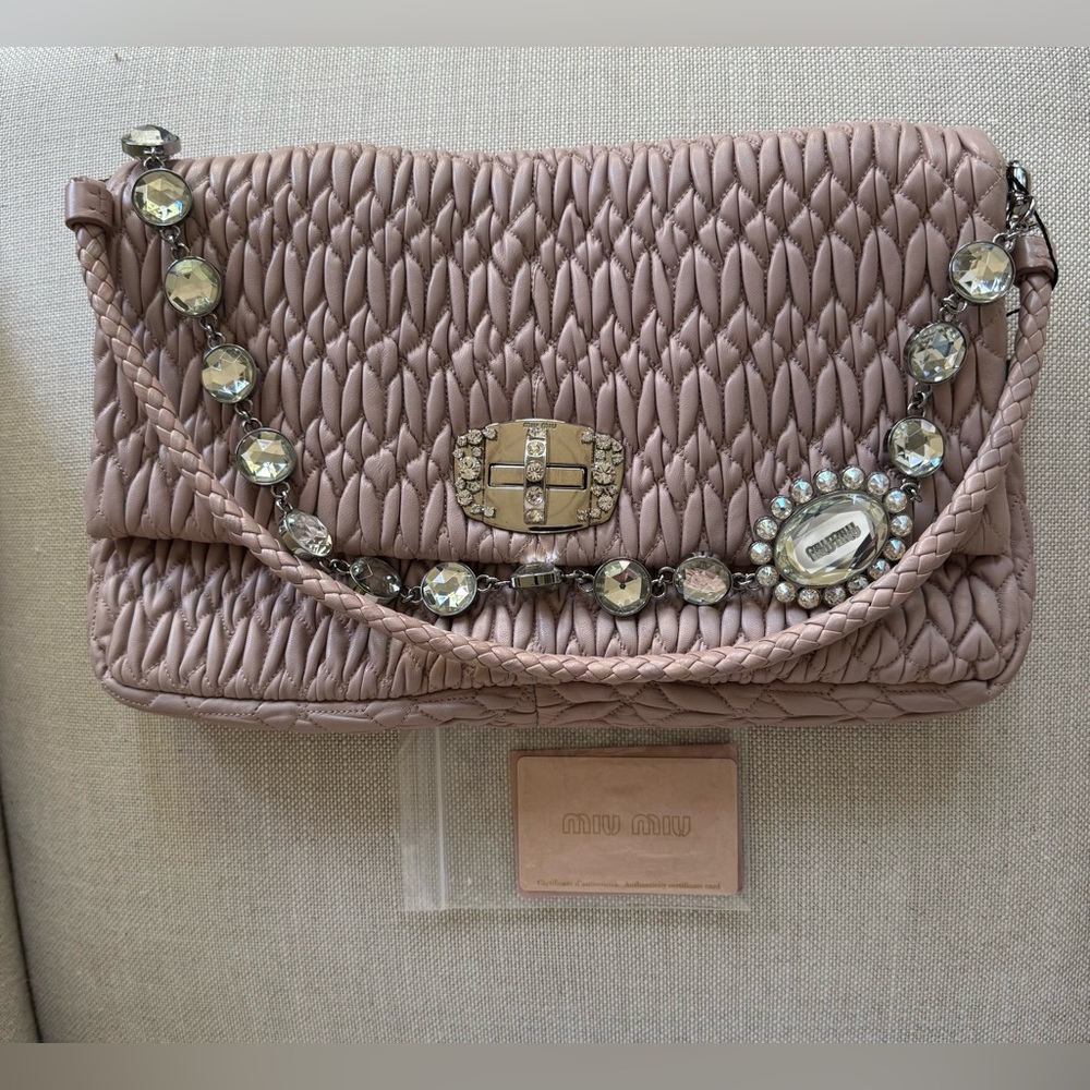 Miu Miu Quilted Leather Mauve 2 Way Crystal Shoulder Bag